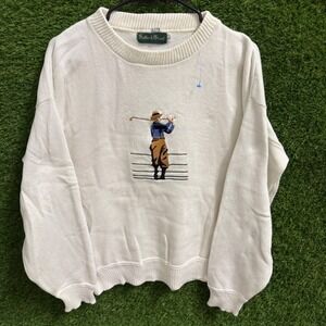 Vintage Sutter & Grant Golf‎ Embroidered Knit Sweater Mens L Crewneck Pullover